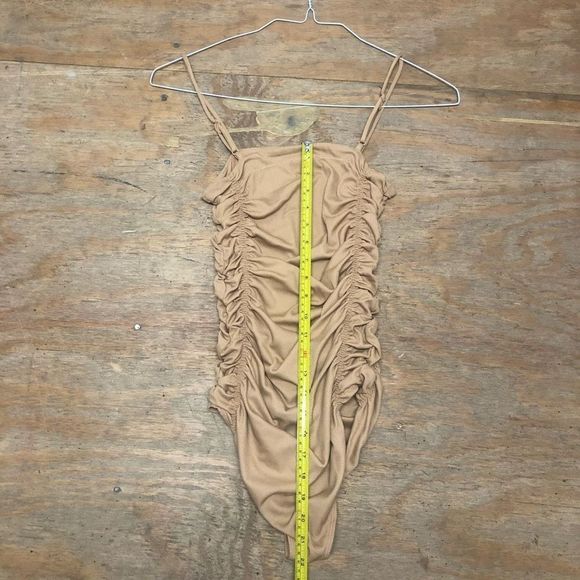 Free People NWT On Your Side Bodysuit Ruched Tan Sleeveless, Size Small, MSRP $5 - Picture 10 of 10